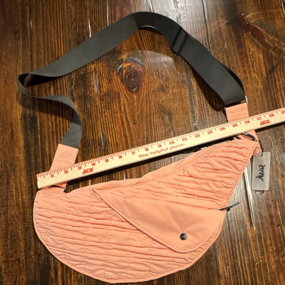 Sash Peach Quilted Crescent Shoulder Bag with Adjustable Strap, Zipper & Pockets